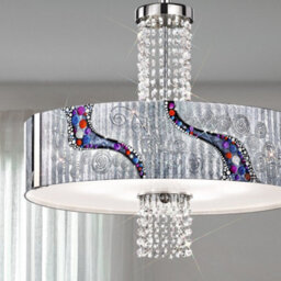 Luminosa Lighting Luminosa Emozione Designer Glass Cylindrical Pendant Light Polished Chrome - Kiss Silver Pattern, 6X E27 - thumbnail 2
