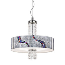 Luminosa Lighting Luminosa Emozione Designer Glass Cylindrical Pendant Light Polished Chrome - Kiss Silver Pattern, 6X E27 - thumbnail 1