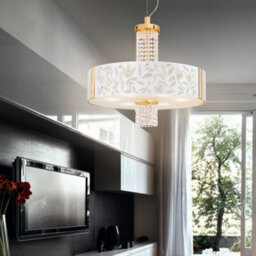 Luminosa Lighting Luminosa Emozione Designer Glass Cylindrical Pendant Light Polished Chrome - Kiss Silver Pattern, 6X E27 - thumbnail 3