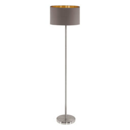 Elegant Satin Nickel Floor Lamp With Cappuccino Gold Shade And Pedal Switch - thumbnail 1