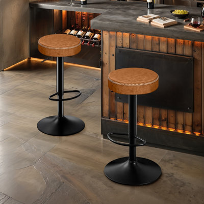 "Stoolink Breakfast Bar Stools Set Of 2, Backless Swivel With Footrest, Adjustable 25.8""-33.7"" Microfiber Leather - Brown" - image 1