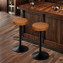 "Stoolink Breakfast Bar Stools Set Of 2, Backless Swivel With Footrest, Adjustable 25.8""-33.7"" Microfiber Leather - Brown" - thumbnail 3