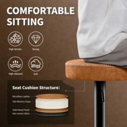 "Stoolink Breakfast Bar Stools Set Of 2, Backless Swivel With Footrest, Adjustable 25.8""-33.7"" Microfiber Leather - Brown" - thumbnail 4