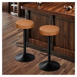 "Stoolink Breakfast Bar Stools Set Of 2, Backless Swivel With Footrest, Adjustable 25.8""-33.7"" Microfiber Leather - Brown" - thumbnail 8