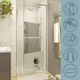 GoodHome Ledava Minimal Frame Chrome Effect Mirror Strip Half Open Pivot Shower Door (H)195Cm (W)76Cm - thumbnail 8