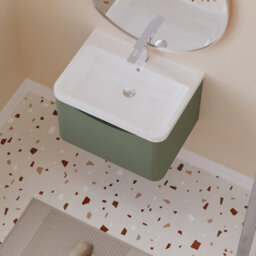 Balterley Dunwood Wall Hung 1 Drawer Bathroom Vanity Unit & Polymarble Basin, Satin Green, 550mm - thumbnail 3
