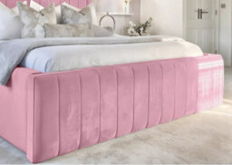 UKBEDFURNITURE Geneva Pink Plush Valvet Upholstered Bed Frame Only- Blackboard - 60 Inch Headboard - thumbnail 3