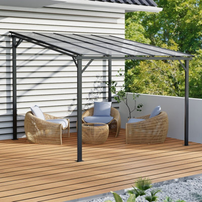 Thehotsale Outdoor Pergola Garden Pergola Wall-Mounted Metal Canopy With Tilted Roof, Grey - image 1