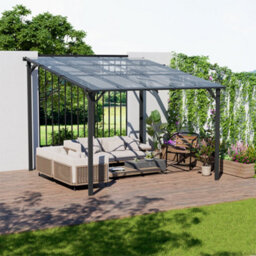 Thehotsale Outdoor Pergola Garden Pergola Wall-Mounted Metal Canopy With Tilted Roof, Grey - thumbnail 2