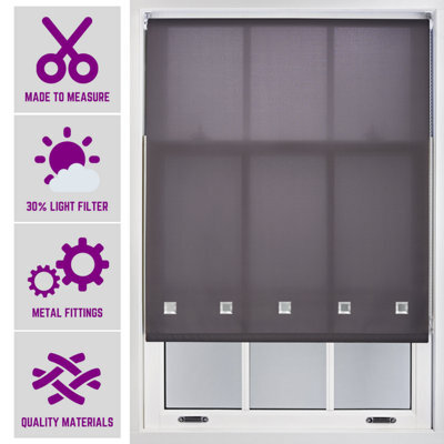 Dark Grey Roller Blind With Chrome Square Eyelets And Meta Fittings Cut To Size By Furnished - (W)150Cm X (L)210Cm