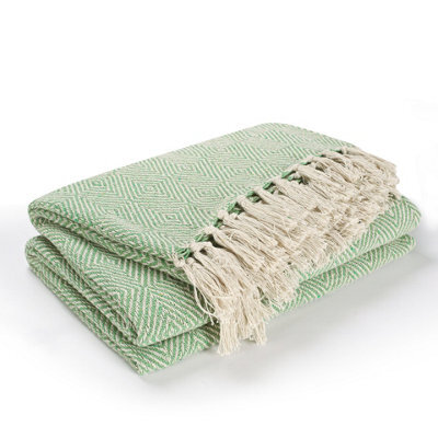 Ehc Luxury Reversible Super Soft Cotton Diamond Large Throw For Sofa, Double Bed, Armchair - Green, 150 X 200 Cm - image 1