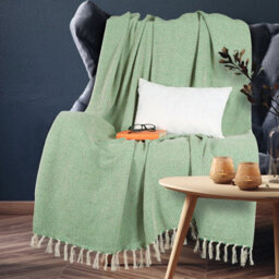 Ehc Luxury Reversible Super Soft Cotton Diamond Large Throw For Sofa, Double Bed, Armchair - Green, 150 X 200 Cm - thumbnail 2