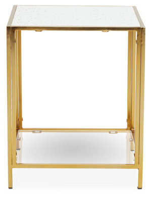 Orsina Glass And Gold Frame Side Table, Modern Side Table With Terrazzo Effect, Sleek And Contemporary Side Table - image 1