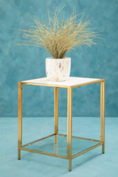 Orsina Glass And Gold Frame Side Table, Modern Side Table With Terrazzo Effect, Sleek And Contemporary Side Table - thumbnail 3
