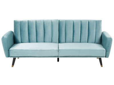 Wyld And Coco Velvetluxe Sofa Bed Light Blue - 3-Seater Convertible Sleeper, Glam Modern - image 1