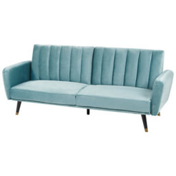 Wyld And Coco Velvetluxe Sofa Bed Light Blue - 3-Seater Convertible Sleeper, Glam Modern - thumbnail 4