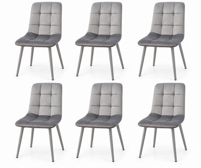 Oira Homes Grey Nova Velvet Dining Chairs Set Of 6 Modern Tufted Kitchen Dining Chairs Dining Room Furniture - image 1
