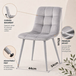 Oira Homes Grey Nova Velvet Dining Chairs Set Of 6 Modern Tufted Kitchen Dining Chairs Dining Room Furniture - thumbnail 5