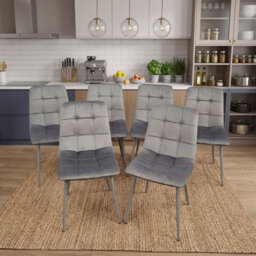 Oira Homes Grey Nova Velvet Dining Chairs Set Of 6 Modern Tufted Kitchen Dining Chairs Dining Room Furniture - thumbnail 2