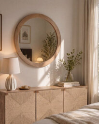 Beliani Wall Mirror Lasalle 76 Cm 76 Cm Paulownia Wood Light Brown - thumbnail 2