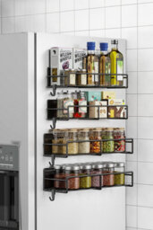 Living And Home 4Pcs Magnetic Fridge Storage Shelf With Hooks - thumbnail 3