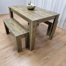 Kosy Koala Rustic Effect Wood Dining Table And 2 Benches Kitchen Table Set Space Saver Table Set - thumbnail 9