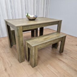 Kosy Koala Rustic Effect Wood Dining Table And 2 Benches Kitchen Table Set Space Saver Table Set - thumbnail 6