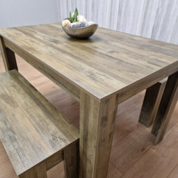 Kosy Koala Rustic Effect Wood Dining Table And 2 Benches Kitchen Table Set Space Saver Table Set - thumbnail 5