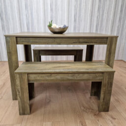 Kosy Koala Rustic Effect Wood Dining Table And 2 Benches Kitchen Table Set Space Saver Table Set - thumbnail 8