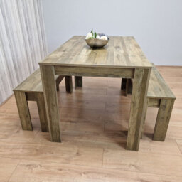 Kosy Koala Rustic Effect Wood Dining Table And 2 Benches Kitchen Table Set Space Saver Table Set - thumbnail 1