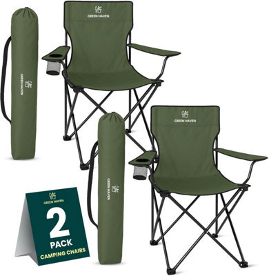 Green Haven Folding Camping Chair Green 2 Pk Lightweight Portable Outdoor Seat Cup Holder Steel Frame Compact Picnic Fishing Chair - image 1
