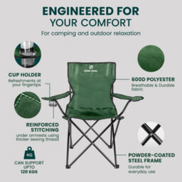 Green Haven Folding Camping Chair Green 2 Pk Lightweight Portable Outdoor Seat Cup Holder Steel Frame Compact Picnic Fishing Chair - thumbnail 6