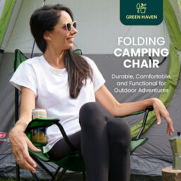 Green Haven Folding Camping Chair Green 2 Pk Lightweight Portable Outdoor Seat Cup Holder Steel Frame Compact Picnic Fishing Chair - thumbnail 3