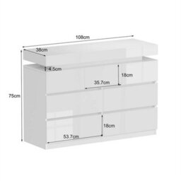 7 Drawer White High Gloss Bedside Table Cabinet Led Rgb Light Storage - thumbnail 2