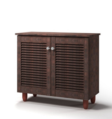 Timber Art Design Modern Shoe Storage Cabinet 2 Doors Footwear Stand Rack Unit Cupboard Dark Wenge - image 1