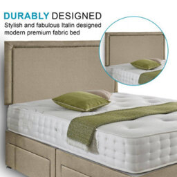 Dining Tables Seoul Matching Headboard Divan Set, 2 Drawer On Same Side With Sprung 1500 Comfort Mattress - Light Boucle Natural - King - thumbnail 3
