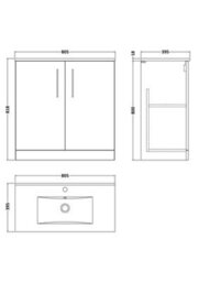 Balterley  Modern Bathroom 2 Soft Close Door & Minimalist Vanity Unit Basin, Dark Grey, 435mm - thumbnail 2