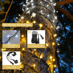 Christmas Tree World Crownvine 10M Dual Colour Fairy Lights Starter Set - 100 Leds Warm / Bright White - Black Rubber Cable - thumbnail 2