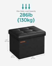 Songmics Foldable Compact Ottoman Footrest With Storage, Small Stool For Living Room Or Bedroom, Ink Black - thumbnail 2