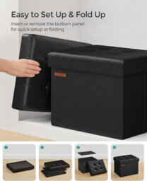 Songmics Foldable Compact Ottoman Footrest With Storage, Small Stool For Living Room Or Bedroom, Ink Black - thumbnail 5