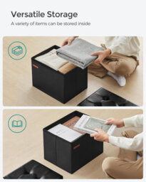 Songmics Foldable Compact Ottoman Footrest With Storage, Small Stool For Living Room Or Bedroom, Ink Black - thumbnail 4