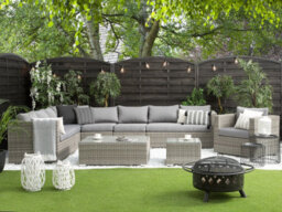 Beliani Garden Lounge Set With Table 8 Seater Xxl Right Hand Modular Pe Rattan Grey - thumbnail 2