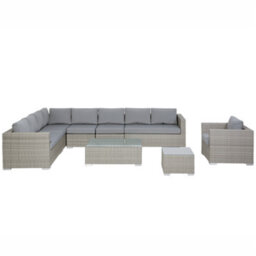 Beliani Garden Lounge Set With Table 8 Seater Xxl Right Hand Modular Pe Rattan Grey - thumbnail 1