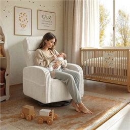 Corduroy Swivel Nursery Gliding Rocker Chair - thumbnail 3