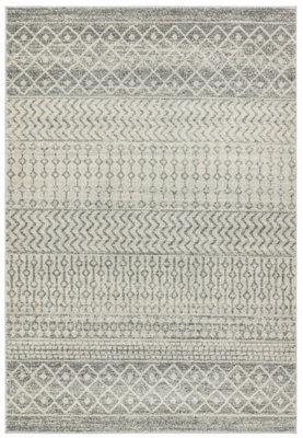 Grey Abstract Geometric Shaggy Modern Easy To Clean Rug For Dining Room-120Cm X 170Cm - image 1