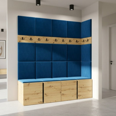 Anteroom Set Orion Ii Artisan Oak Shoe Cabinet Hangers Blue Panels - image 1