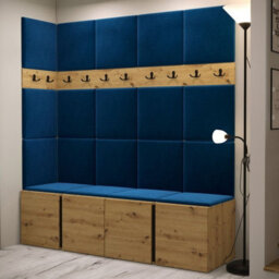 Anteroom Set Orion Ii Artisan Oak Shoe Cabinet Hangers Blue Panels - thumbnail 2