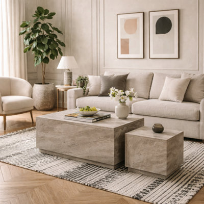 Wyld Haus Munkebo Set Of 2 Grey Marble-Look Coffee Tables - image 1