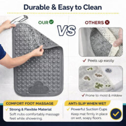 Shopnbits Comfortgrip Asm01 Grey Extra Large 60X90Cm Pvc Anti Slip Bath And Shower Mat With Suction Cups And Foot Scrubber - thumbnail 5