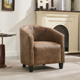 Bronzing Fabric Tub Chair, Upholstered Armchair, Padded Barrel Club Chair - Brwon - thumbnail 1